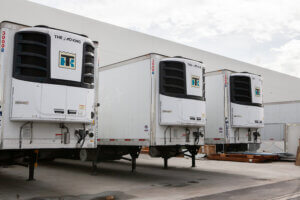 Trucks lined up outside one of Xcel Delivery's distribution centers